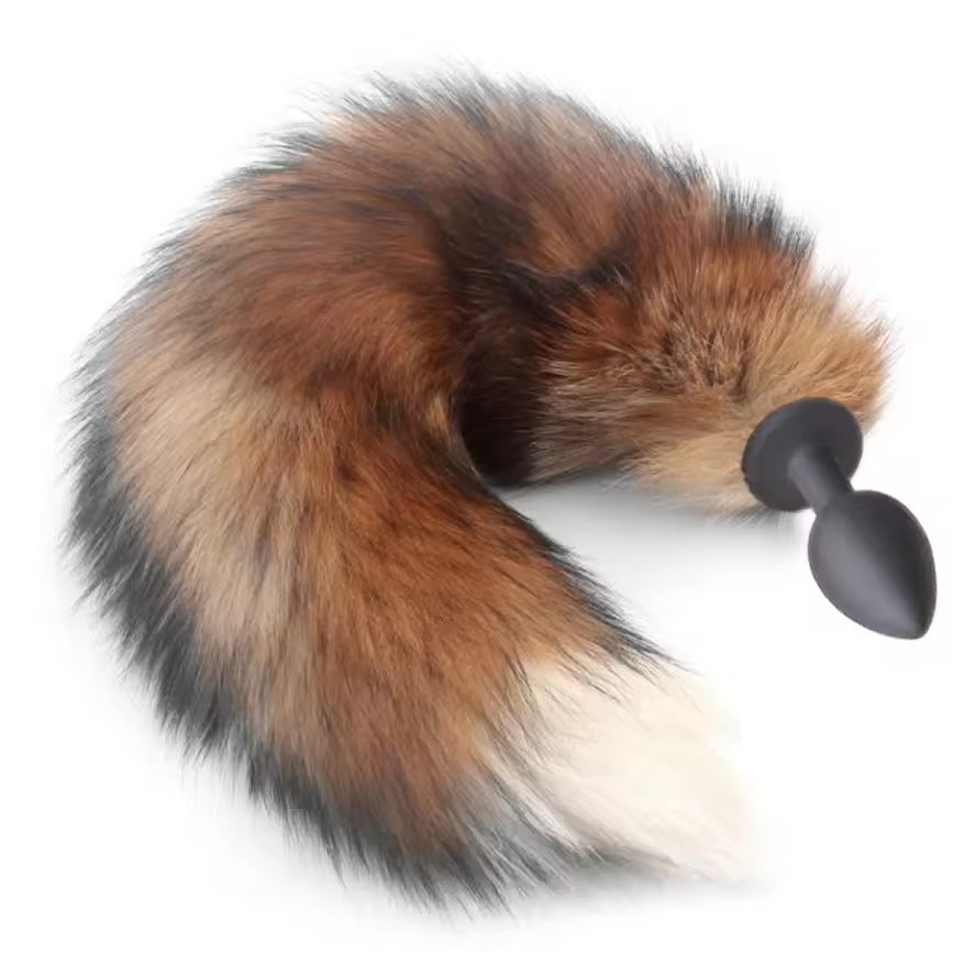 Furry Faux Fox Tail Plug || Cat Dog Puppy Play || Bedroom Bed Restraint || Stainless Steel for Roleplay || Available in Black/Brown/Grey