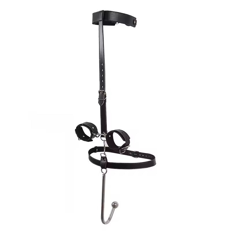 BDSM Bondage Set with Anal Hook || Collar Gag, Handcuffs, Chastity Device, Butt Plug || Sex Toys Women & Gay || Adult SM || Bed Restraints