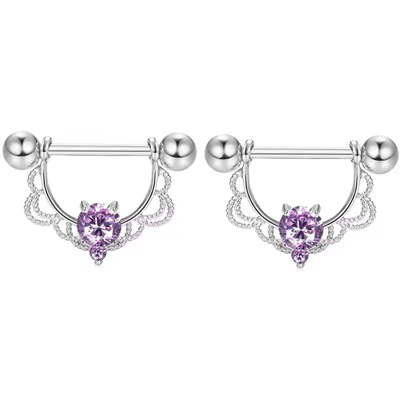 Star Nipple Piercing Barbell || Stainless Steel Crystal Nipple Ring || Sexy Body Jewelry | Gold/Silver Chest Decor | Lesbian Party Accessory