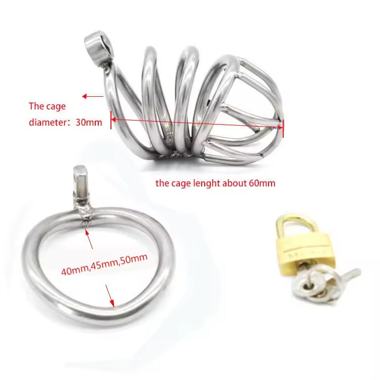 Male Chastity Bird Cage + Lock || Stainless Steel Gay Bondage || Lockable, 3 Ring Sizes || Curved Design for Personal Fit || Sissy Training