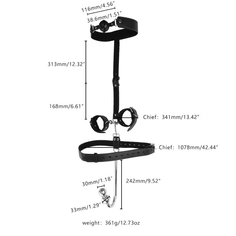 BDSM Bondage Set with Anal Hook || Collar Gag, Handcuffs, Chastity Device, Butt Plug || Sex Toys Women & Gay || Adult SM || Bed Restraints