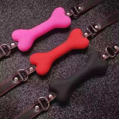 Handcrafted Bone Gag Oral Mouthpiece || Dog Roleplay & Flirting Tool || Lockable Adjustable Kinky Fetish Belt || Faux Leather and Silicone