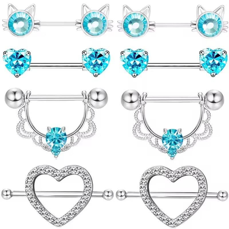 Star Nipple Piercing Barbell || Stainless Steel Crystal Nipple Ring || Sexy Body Jewelry | Gold/Silver Chest Decor | Lesbian Party Accessory