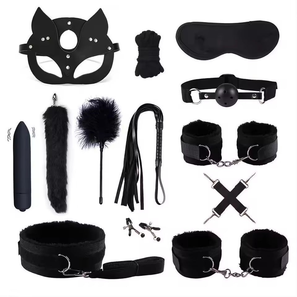 14pcs Leather Bundle SM Set || Handcuffs, Feet Cuffs, Eye Mask || Adult Sex Toy || Couple Game Accessories || Available in Red or Black