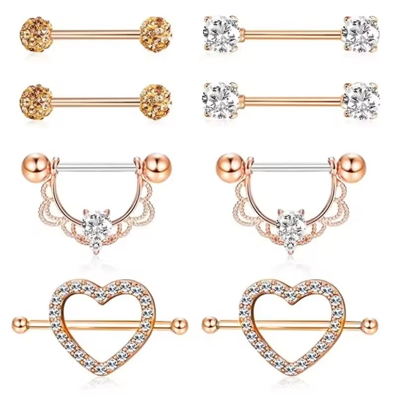 Star Nipple Piercing Barbell || Stainless Steel Crystal Nipple Ring || Sexy Body Jewelry | Gold/Silver Chest Decor | Lesbian Party Accessory