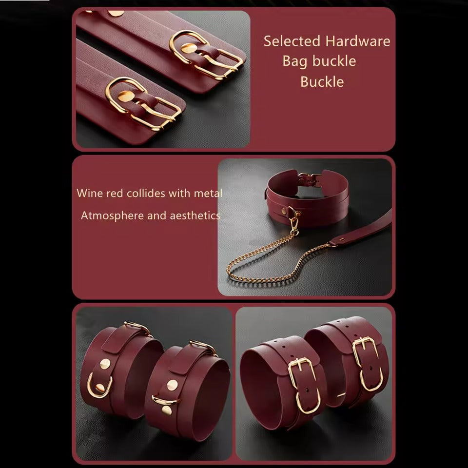 14pcs Leather Bundle SM Set || Handcuffs, Feet Cuffs, Eye Mask || Adult Sex Toy || Couple Game Accessories || Available in Red or Black