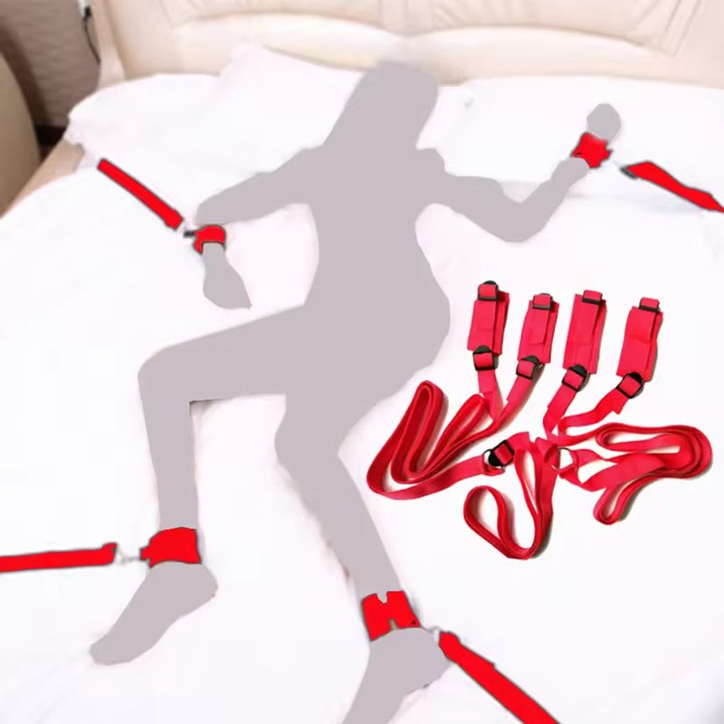 Handcrafted Bed Bondage Restraint Set || Couples' Handcuffs & Ankle Cuffs || Adjustable SM Spanking Paddle Included || Kinky BDSM LGBTQ Gay