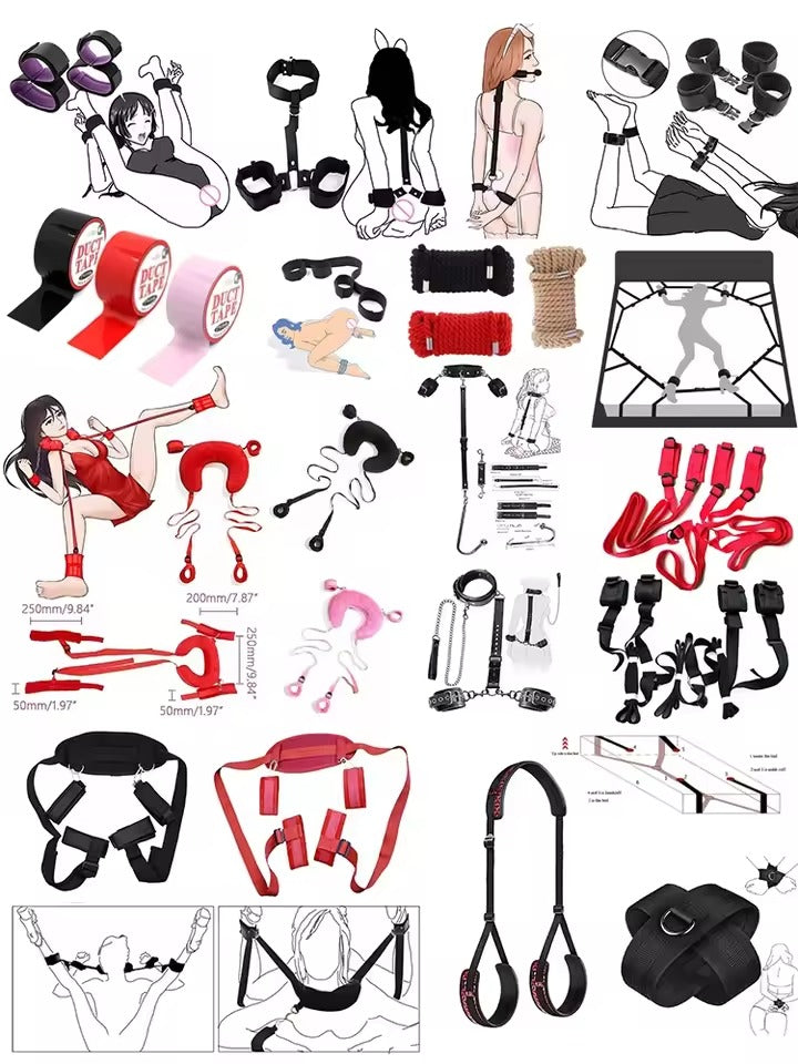 27-Piece Adult Crystal Mace Sex Toy Set || Leather Paddle, Binding Handcuffs, Anal Plugs || Multi-Accessory Bondage Beginners BDSM Kinky Kit