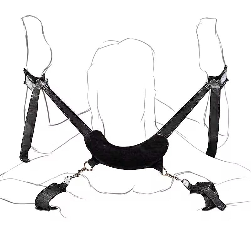 Handcrafted Bed Bondage Restraint Set || Couples' Handcuffs & Ankle Cuffs || Adjustable SM Spanking Paddle Included || Kinky BDSM LGBTQ Gay