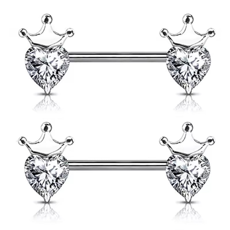 Star Nipple Piercing Barbell || Stainless Steel Crystal Nipple Ring || Sexy Body Jewelry | Gold/Silver Chest Decor | Lesbian Party Accessory