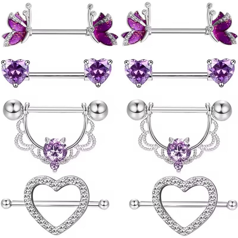 Star Nipple Piercing Barbell || Stainless Steel Crystal Nipple Ring || Sexy Body Jewelry | Gold/Silver Chest Decor | Lesbian Party Accessory