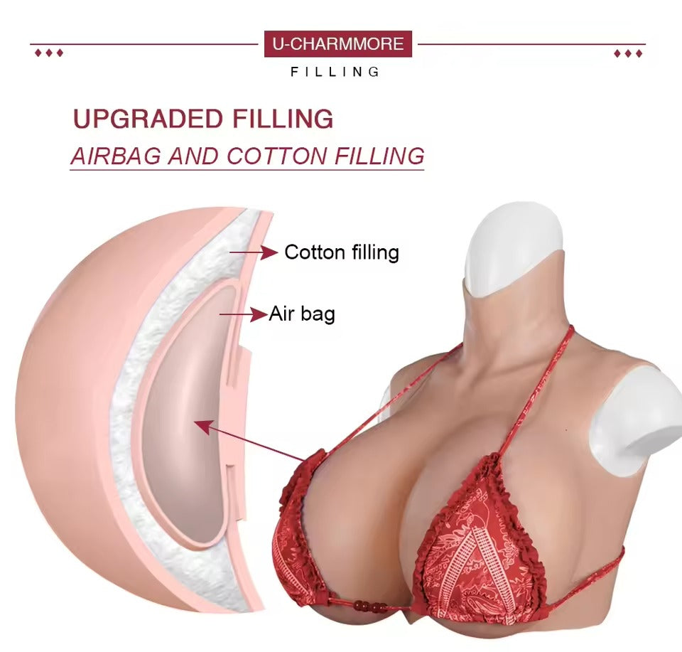 8th Large Realistic Silicone Breast Forms with Air Filled Chest for Men Crossdresser Drag Queen Sissy Cosplay