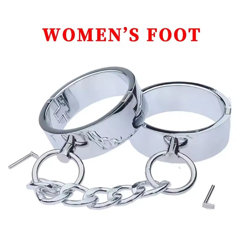 Handcrafted Metal Handcuffs & Ankle Cuffs Set || Chrome Locking Restraint Bondage Slave Torture Kit || Chain n Latch Locks | Sex Fetish BDSM