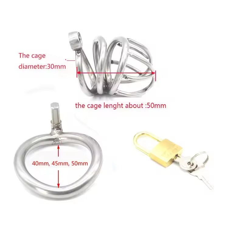 Male Chastity Bird Cage + Lock || Stainless Steel Gay Bondage || Lockable, 3 Ring Sizes || Curved Design for Personal Fit || Sissy Training