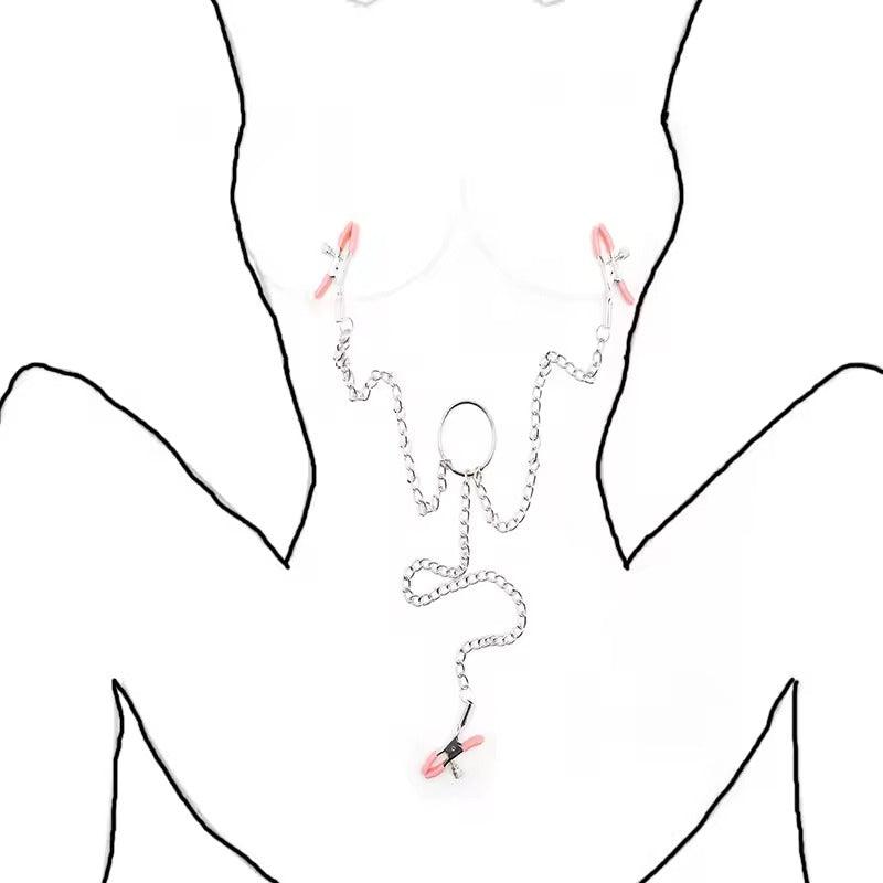 Metal Breast & Labia Clit Clips with Chain || BDSM Bondage Accessory || Black, Pink, Red || Adult Pleasure Enhancing Torture Tool Restraint