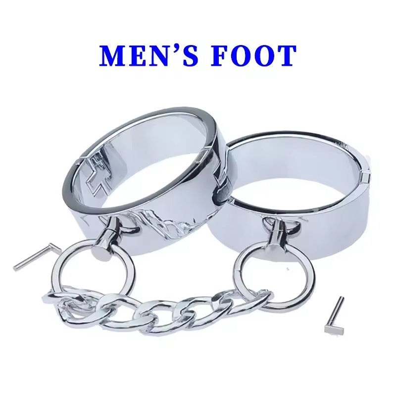 Handcrafted Metal Handcuffs & Ankle Cuffs Set || Chrome Locking Restraint Bondage Slave Torture Kit || Chain n Latch Locks | Sex Fetish BDSM