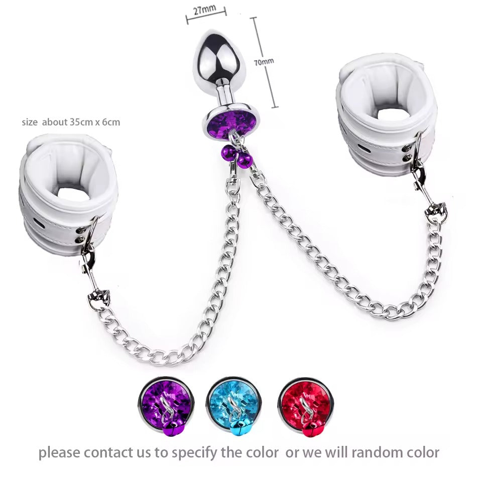 Wrist to Anal Plug Bondage Kit || Handcuffs Connect with Butt Plug || Adult SM Sex Toys || Fetish Jewelry LGBT Bed Sex Gay Lesbian Couples
