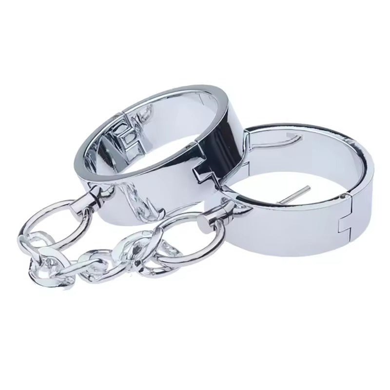 Handcrafted Metal Handcuffs & Ankle Cuffs Set || Chrome Locking Restraint Bondage Slave Torture Kit || Chain n Latch Locks | Sex Fetish BDSM