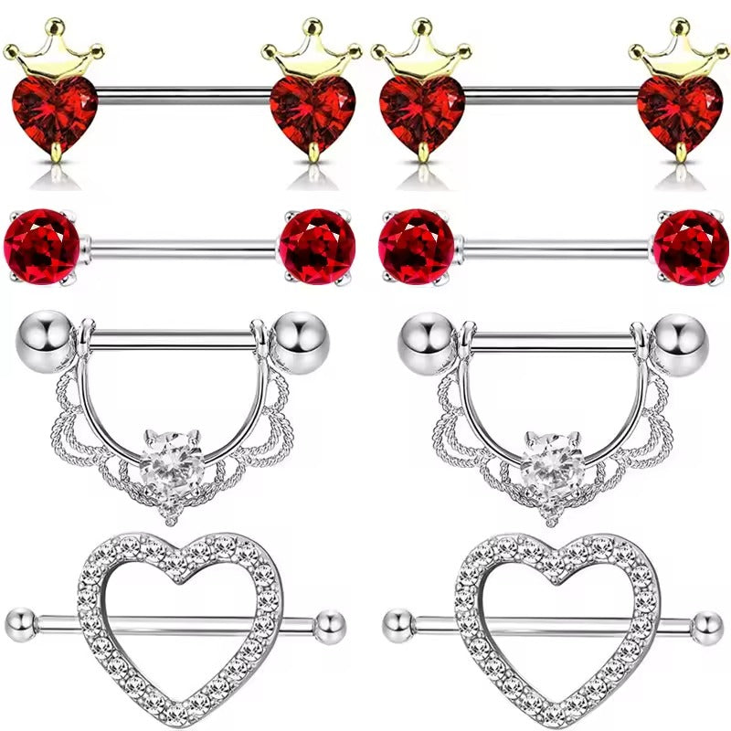 Star Nipple Piercing Barbell || Stainless Steel Crystal Nipple Ring || Sexy Body Jewelry | Gold/Silver Chest Decor | Lesbian Party Accessory