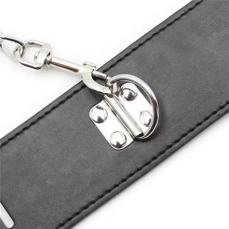 Handcrafted BDSM Restraint Set || Wrist & Ankle Cuffs with Collar || Adjustable Leather Choker || Couples' Bondage Play || BDSM LGBT Chains