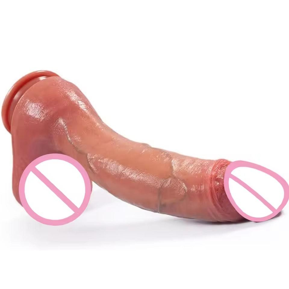 Realistic Skin Dildo with Sliding Foreskin || Dual Layer Liquid Silicone || Strong Suction Cup || Anal Vaginal Play | Sex Toy Women Lesbians