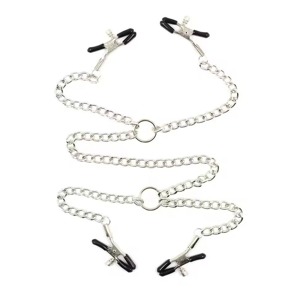 Metal Breast & Labia Clit Clips with Chain || BDSM Bondage Accessory || Black, Pink, Red || Adult Pleasure Enhancing Torture Tool Restraint