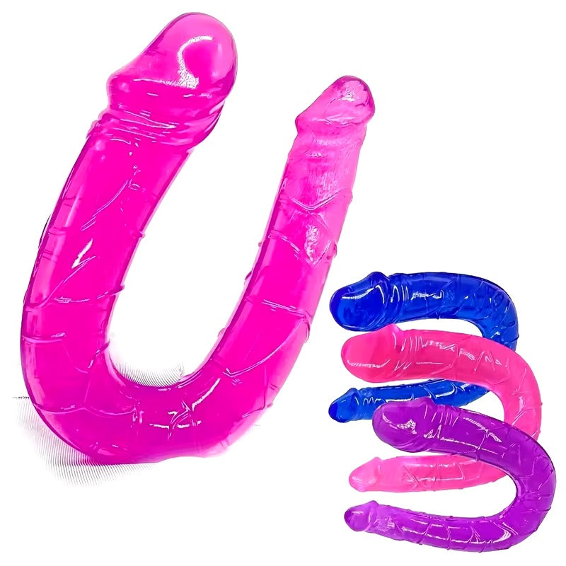 U-Shaped Double Dildo || Flexible Soft Silicone || Crystal Clear Dual-End for Vaginal Anal Play || Lesbian Double Dildos | Discreet Sex Toys