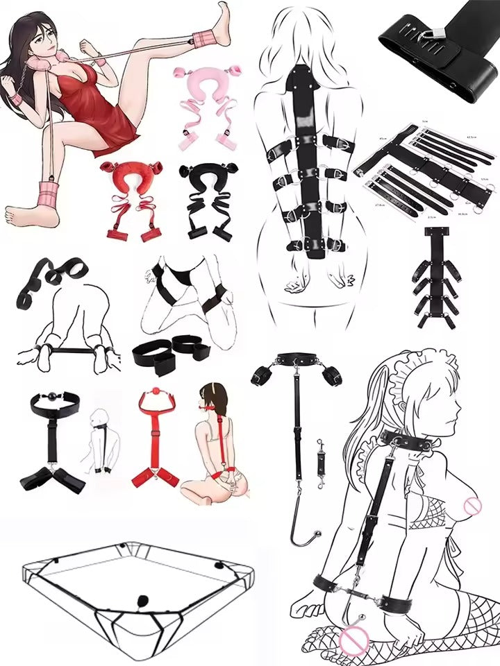 27-Piece Adult Crystal Mace Sex Toy Set || Leather Paddle, Binding Handcuffs, Anal Plugs || Multi-Accessory Bondage Beginners BDSM Kinky Kit