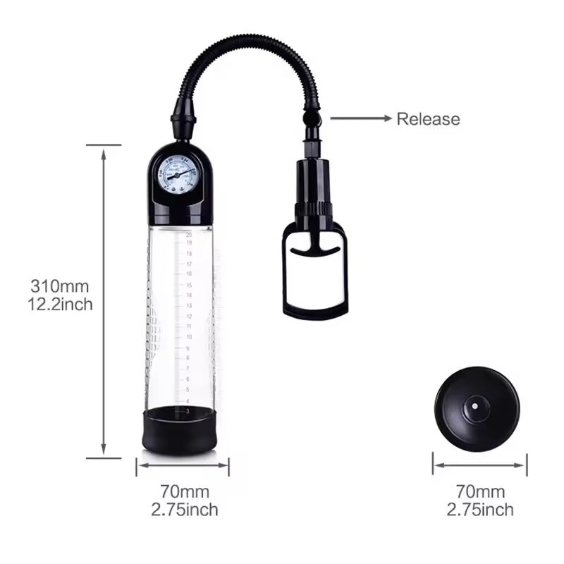 Trigger Penis Pump Enlarger with Power Gauge || Suction Vacuum Extender for Erection Enhancement || UK Discreet Pleasure | Powerful Gay LGBT