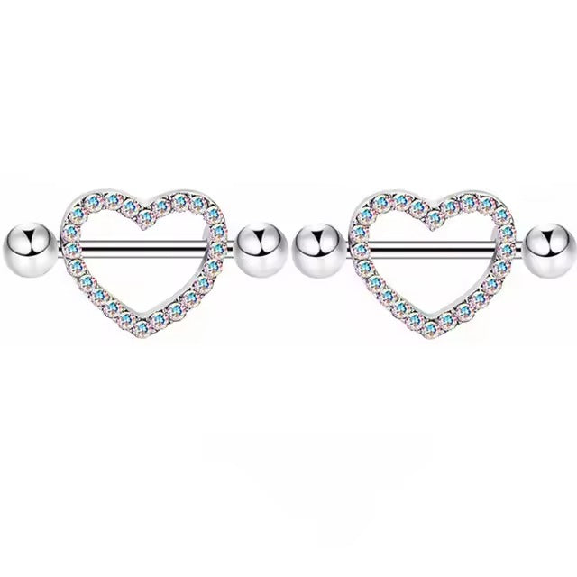 Star Nipple Piercing Barbell || Stainless Steel Crystal Nipple Ring || Sexy Body Jewelry | Gold/Silver Chest Decor | Lesbian Party Accessory