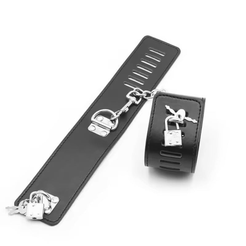 Handcrafted BDSM Restraint Set || Wrist & Ankle Cuffs with Collar || Adjustable Leather Choker || Couples' Bondage Play || BDSM LGBT Chains