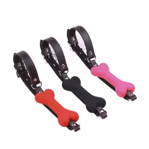 Handcrafted Bone Gag Oral Mouthpiece || Dog Roleplay & Flirting Tool || Lockable Adjustable Kinky Fetish Belt || Faux Leather and Silicone