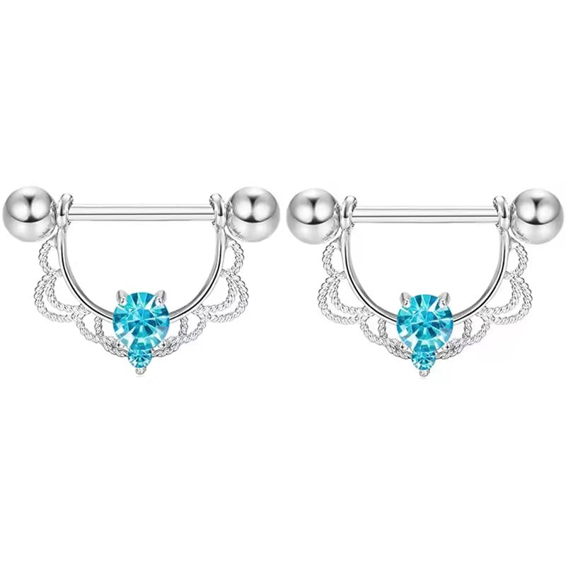 Star Nipple Piercing Barbell || Stainless Steel Crystal Nipple Ring || Sexy Body Jewelry | Gold/Silver Chest Decor | Lesbian Party Accessory