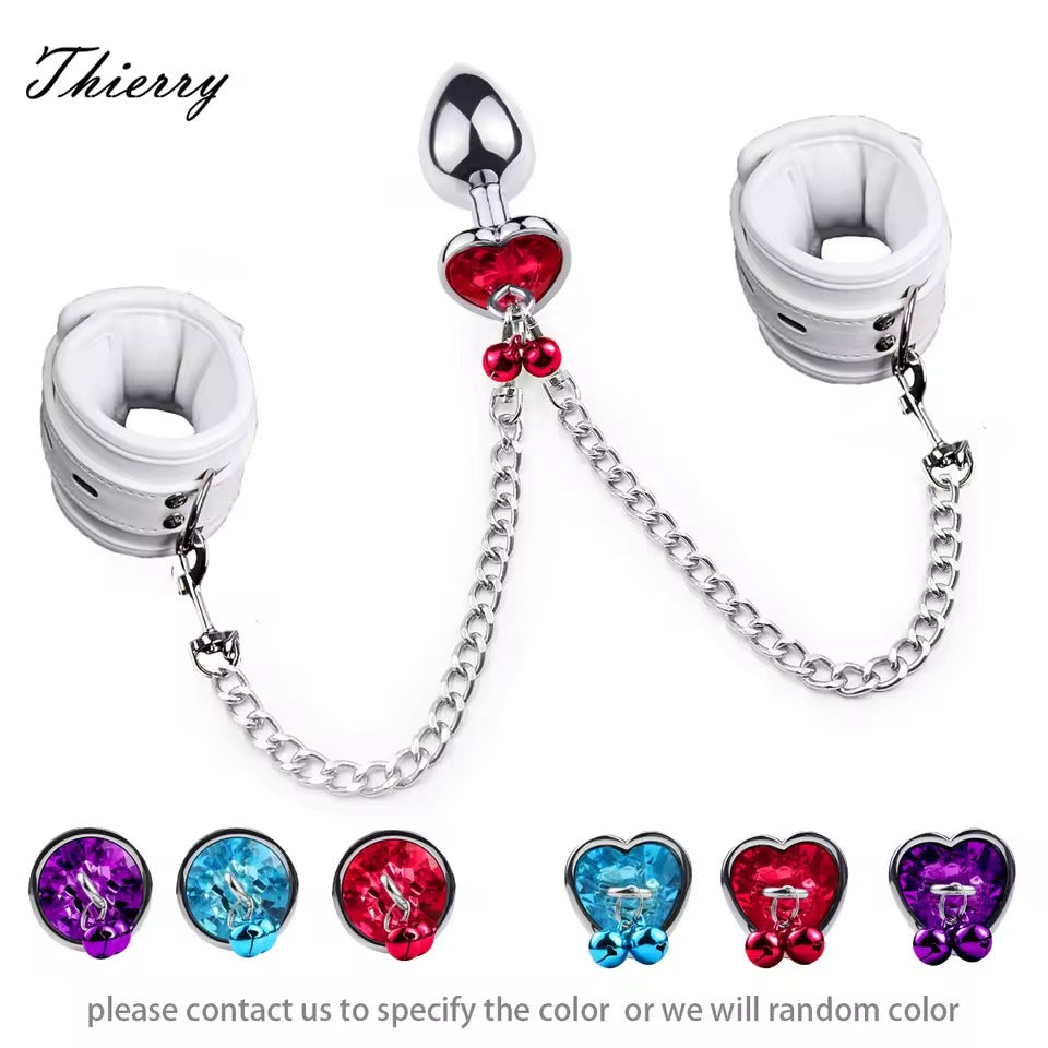 Wrist to Anal Plug Bondage Kit || Handcuffs Connect with Butt Plug || Adult SM Sex Toys || Fetish Jewelry LGBT Bed Sex Gay Lesbian Couples