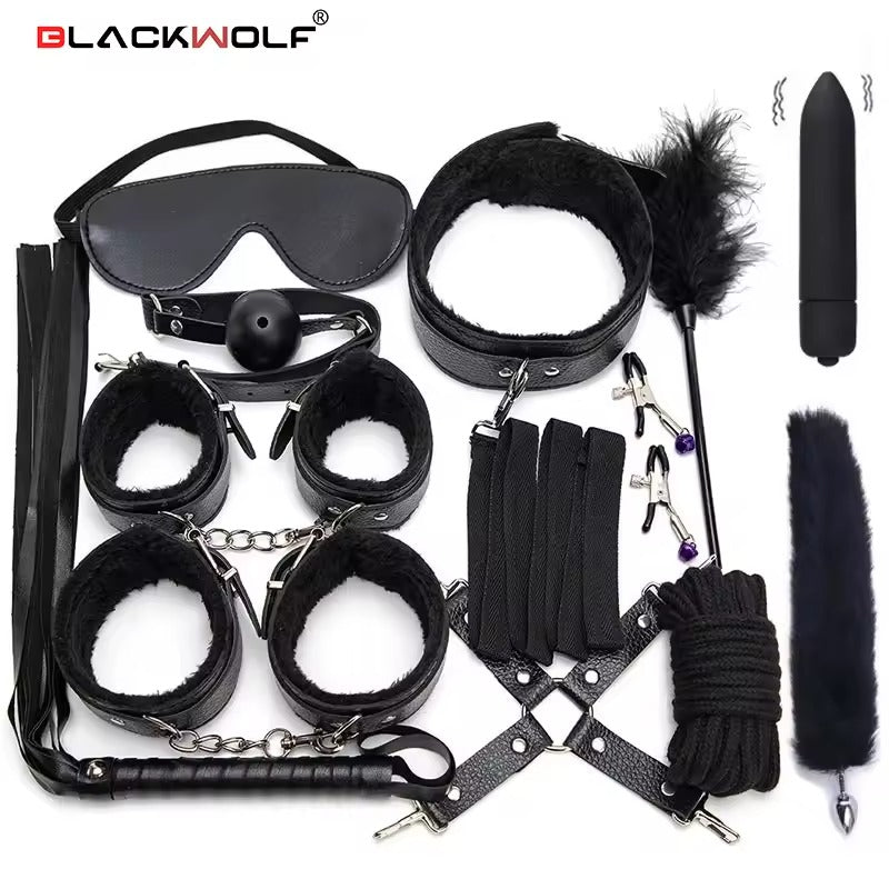 21PCS SM BDSM Bondage Beginners Toy Set || Couple's Bedroom Bed Restraint Kit || Vibrator, Anal Plug, and Couple Dice, Cuffs, Lube And More