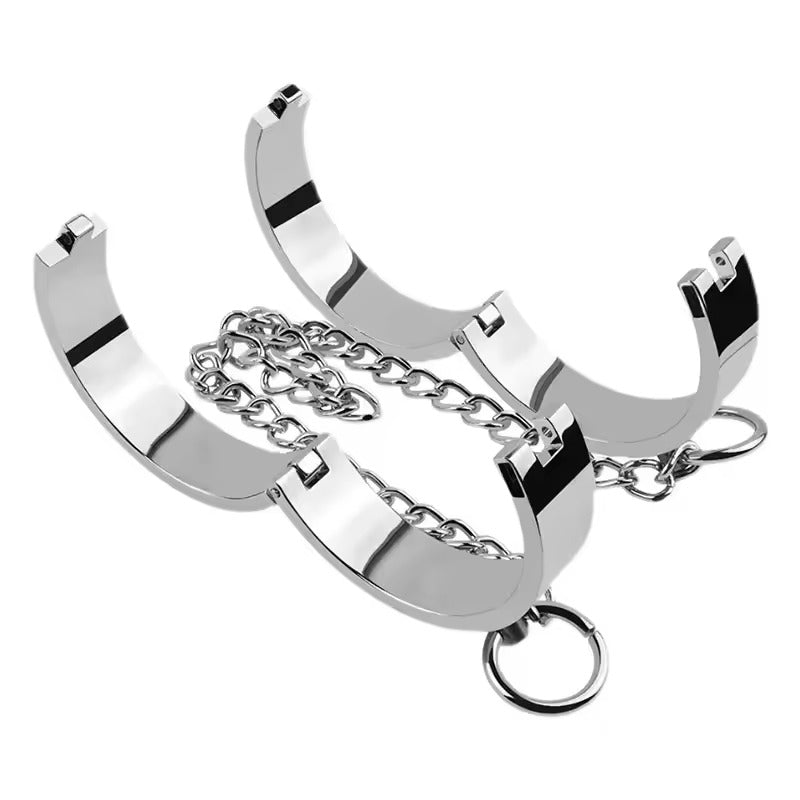 Handcrafted Metal Handcuffs & Ankle Cuffs Set || Chrome Locking Restraint Bondage Slave Torture Kit || Chain n Latch Locks | Sex Fetish BDSM