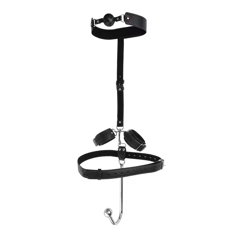 BDSM Bondage Set with Anal Hook || Collar Gag, Handcuffs, Chastity Device, Butt Plug || Sex Toys Women & Gay || Adult SM || Bed Restraints