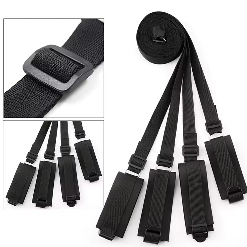 Handcrafted Bed Bondage Restraint Set || Couples' Handcuffs & Ankle Cuffs || Adjustable SM Spanking Paddle Included || Kinky BDSM LGBTQ Gay