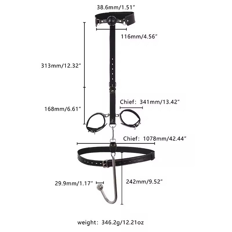 BDSM Bondage Set with Anal Hook || Collar Gag, Handcuffs, Chastity Device, Butt Plug || Sex Toys Women & Gay || Adult SM || Bed Restraints