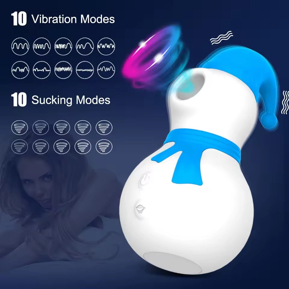 Snowman Sucking Vibrator for Women || Clit, Anal, Vagina Stimulator || Cute Christmas Gift | Adult Sex Toy Blue & Red | Bedroom LGBT Lesbian
