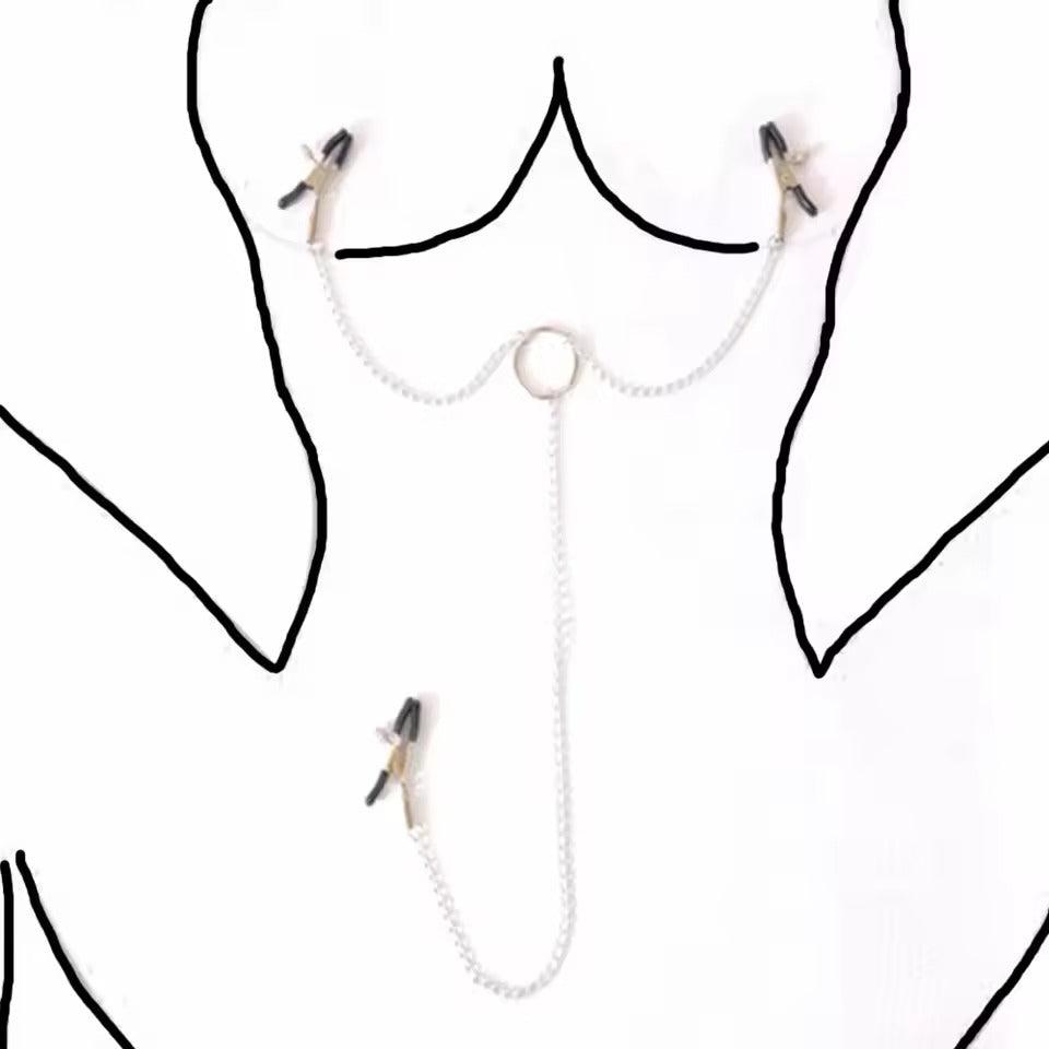 Metal Breast & Labia Clit Clips with Chain || BDSM Bondage Accessory || Black, Pink, Red || Adult Pleasure Enhancing Torture Tool Restraint