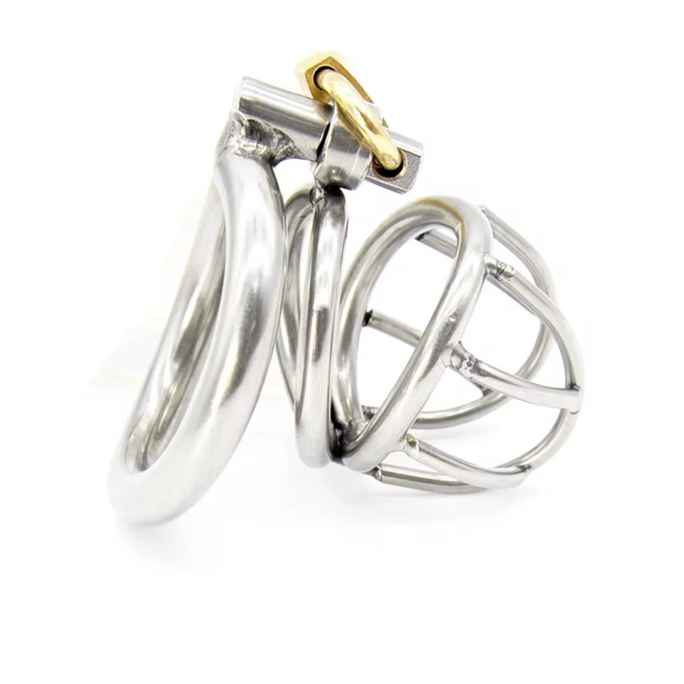 Male Chastity Bird Cage + Lock || Stainless Steel Gay Bondage || Lockable, 3 Ring Sizes || Curved Design for Personal Fit || Sissy Training
