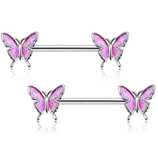 Star Nipple Piercing Barbell || Stainless Steel Crystal Nipple Ring || Sexy Body Jewelry | Gold/Silver Chest Decor | Lesbian Party Accessory