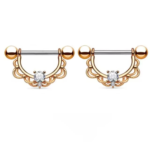 Star Nipple Piercing Barbell || Stainless Steel Crystal Nipple Ring || Sexy Body Jewelry | Gold/Silver Chest Decor | Lesbian Party Accessory