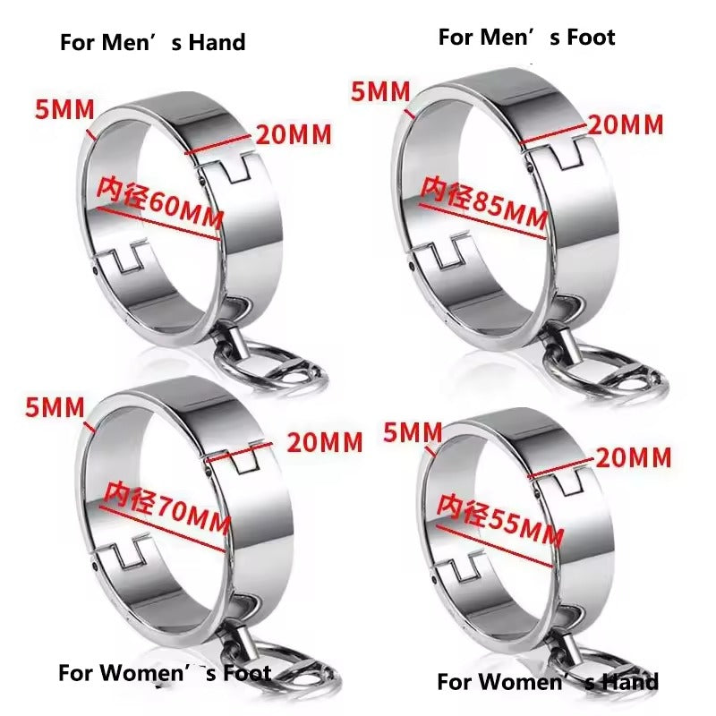 Handcrafted Metal Handcuffs & Ankle Cuffs Set || Chrome Locking Restraint Bondage Slave Torture Kit || Chain n Latch Locks | Sex Fetish BDSM