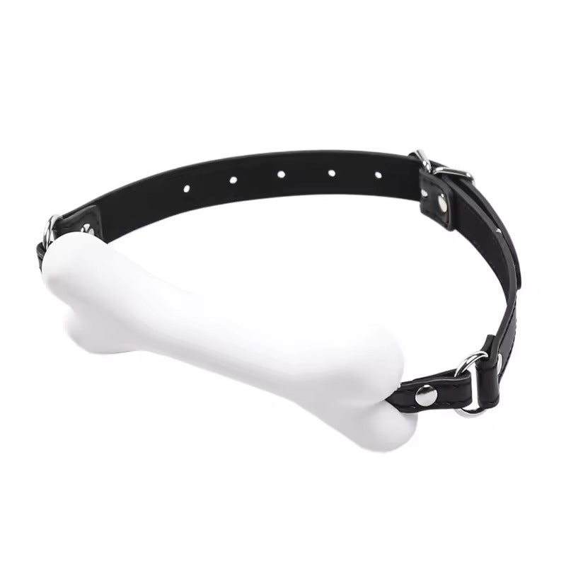Handcrafted Bone Gag Oral Mouthpiece || Dog Roleplay & Flirting Tool || Lockable Adjustable Kinky Fetish Belt || Faux Leather and Silicone