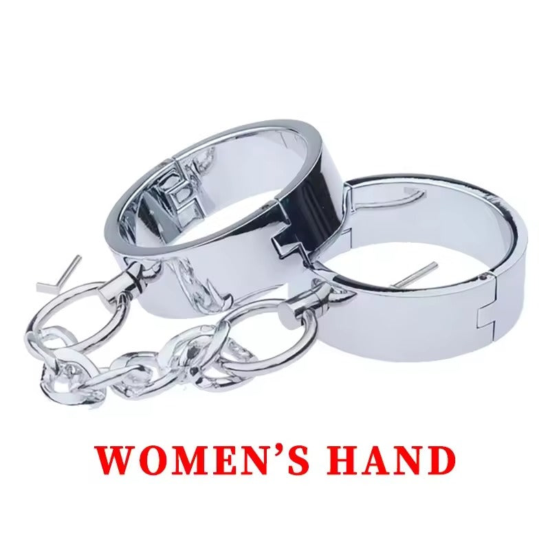 Handcrafted Metal Handcuffs & Ankle Cuffs Set || Chrome Locking Restraint Bondage Slave Torture Kit || Chain n Latch Locks | Sex Fetish BDSM