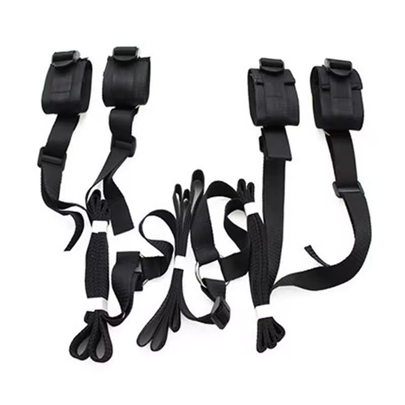 Handcrafted Bed Bondage Restraint Set || Couples' Handcuffs & Ankle Cuffs || Adjustable SM Spanking Paddle Included || Kinky BDSM LGBTQ Gay