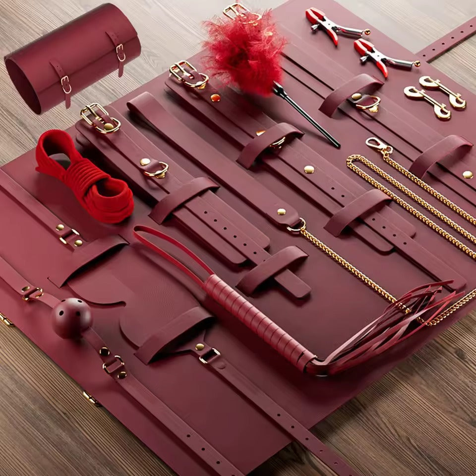 14PCS BDSM Leather Set | Plus Size Lingerie, Kink & Couples Play Kit