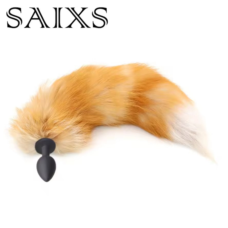 Furry Faux Fox Tail Plug || Cat Dog Puppy Play || Bedroom Bed Restraint || Stainless Steel for Roleplay || Available in Black/Brown/Grey